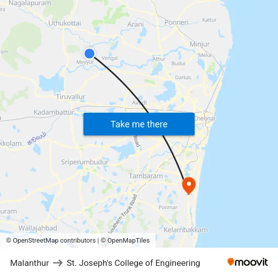 Malanthur to St. Joseph's College of Engineering map