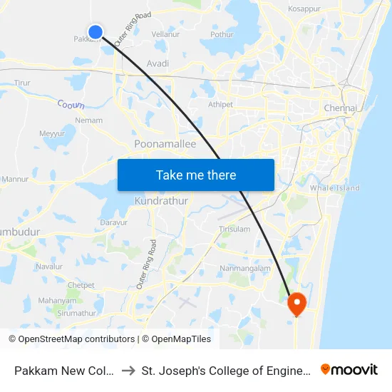 Pakkam New Colony to St. Joseph's College of Engineering map
