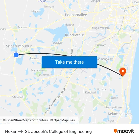 Nokia to St. Joseph's College of Engineering map