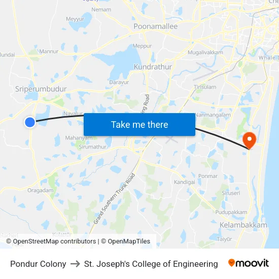 Pondur Colony to St. Joseph's College of Engineering map