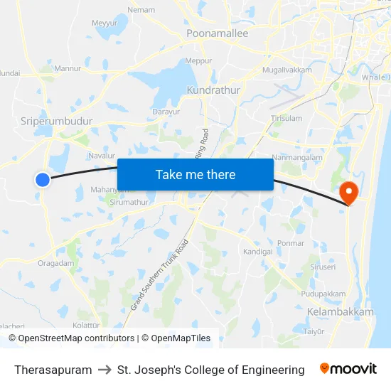 Therasapuram to St. Joseph's College of Engineering map