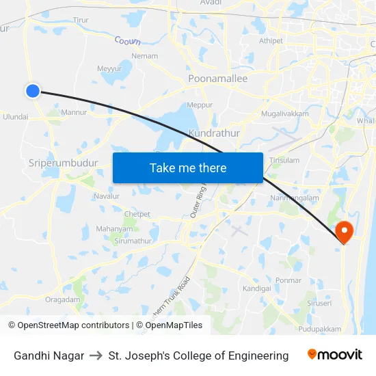 Gandhi Nagar to St. Joseph's College of Engineering map