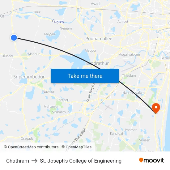 Chathram to St. Joseph's College of Engineering map