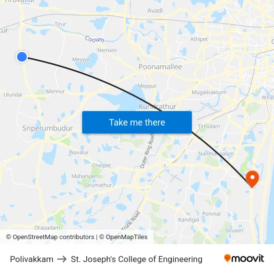Polivakkam to St. Joseph's College of Engineering map