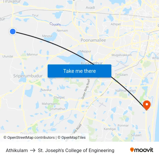 Athikulam to St. Joseph's College of Engineering map