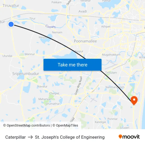 Caterpillar to St. Joseph's College of Engineering map