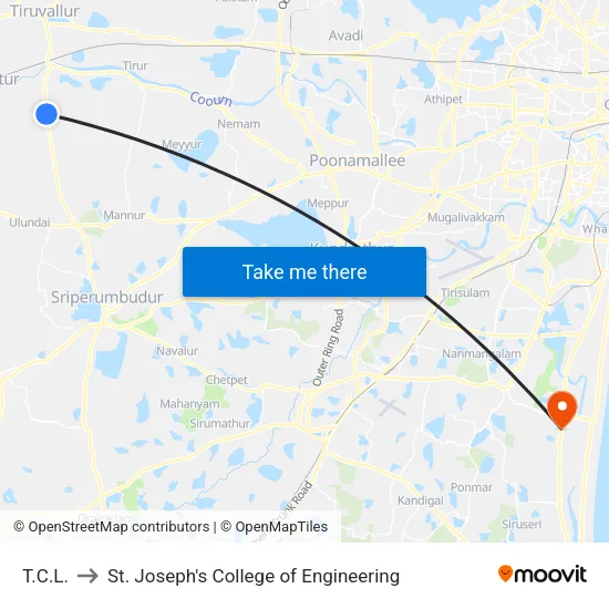 T.C.L. to St. Joseph's College of Engineering map