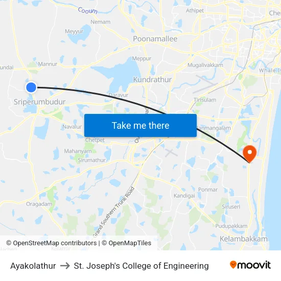 Ayakolathur to St. Joseph's College of Engineering map