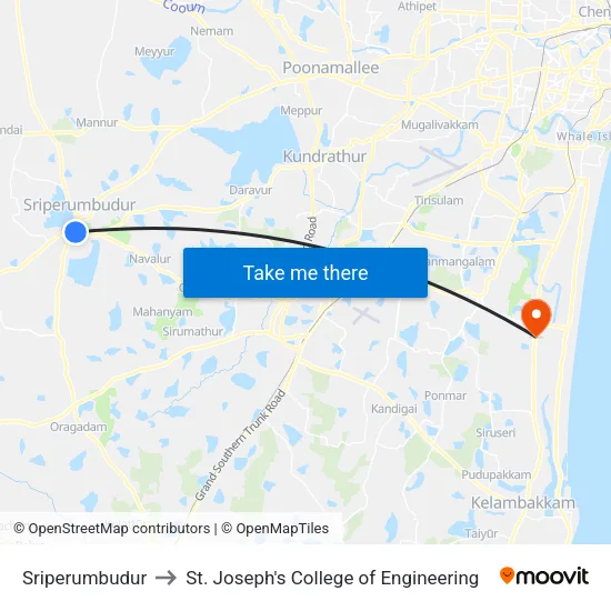 Sriperumbudur to St. Joseph's College of Engineering map