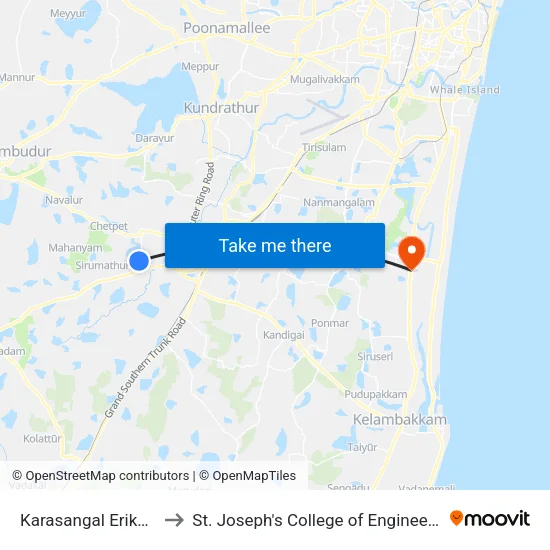 Karasangal Erikarai to St. Joseph's College of Engineering map