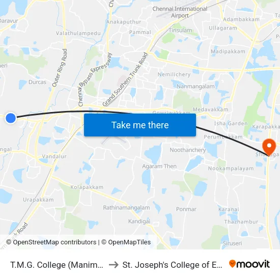 T.M.G. College (Manimangalam) to St. Joseph's College of Engineering map