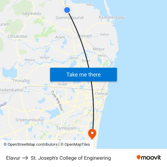 Elavur to St. Joseph's College of Engineering map