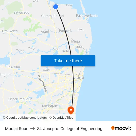 Moolai Road to St. Joseph's College of Engineering map