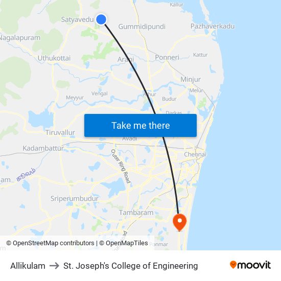 Allikulam to St. Joseph's College of Engineering map