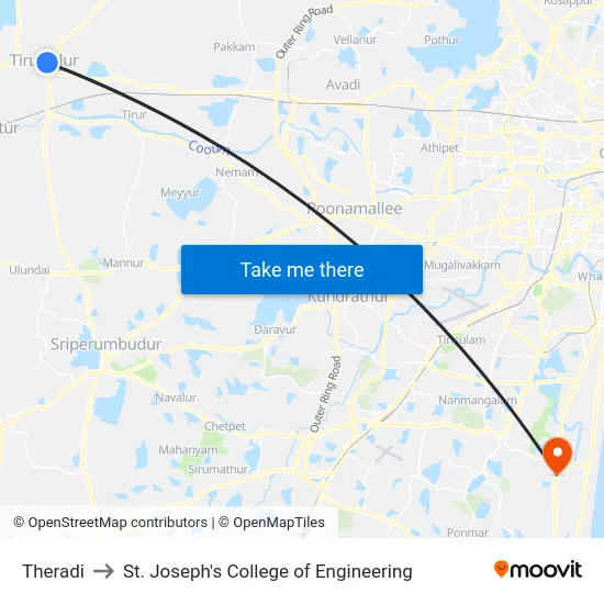 Theradi to St. Joseph's College of Engineering map