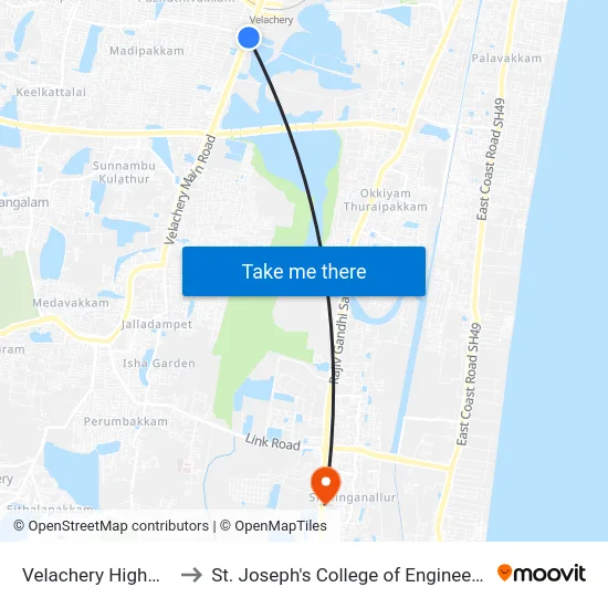 Velachery Highway to St. Joseph's College of Engineering map
