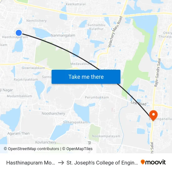 Hasthinapuram Mosque to St. Joseph's College of Engineering map