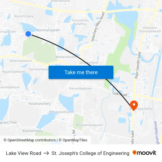Lake View Road to St. Joseph's College of Engineering map