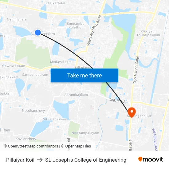 Pillaiyar Koil to St. Joseph's College of Engineering map