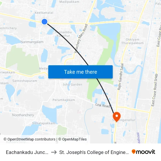 Eachankadu Junction to St. Joseph's College of Engineering map
