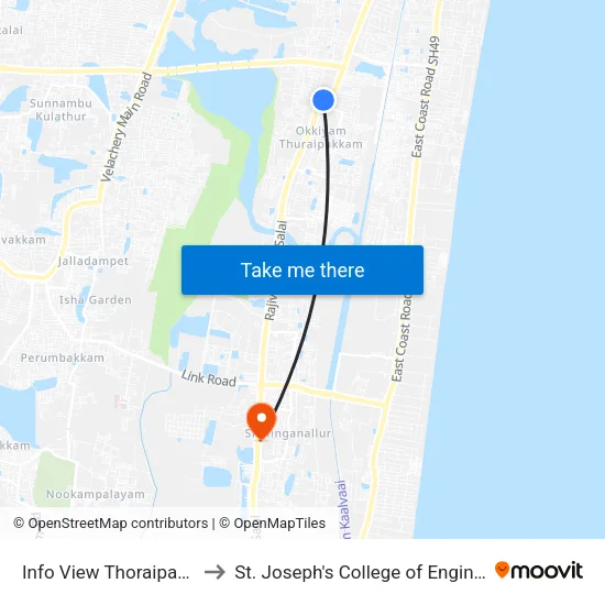 Info View Thoraipakkam to St. Joseph's College of Engineering map
