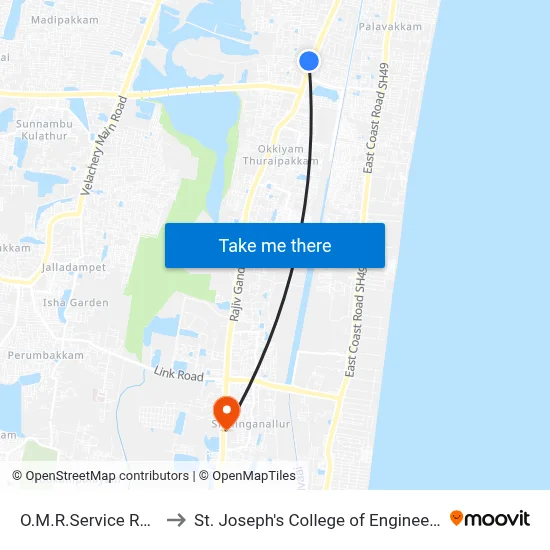 O.M.R.Service Road to St. Joseph's College of Engineering map