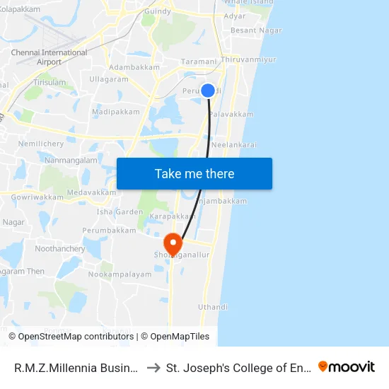 R.M.Z.Millennia Business Park to St. Joseph's College of Engineering map