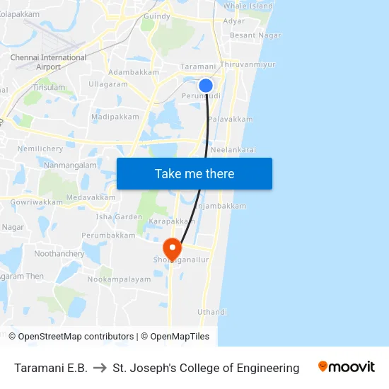 Taramani E.B. to St. Joseph's College of Engineering map
