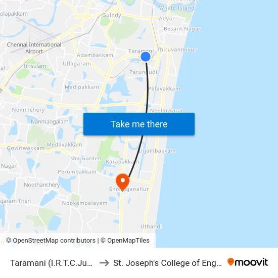 Taramani (I.R.T.C.Junction) to St. Joseph's College of Engineering map
