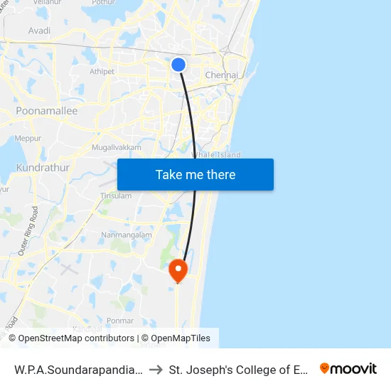 W.P.A.Soundarapandian School to St. Joseph's College of Engineering map