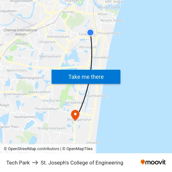 Tech Park to St. Joseph's College of Engineering map