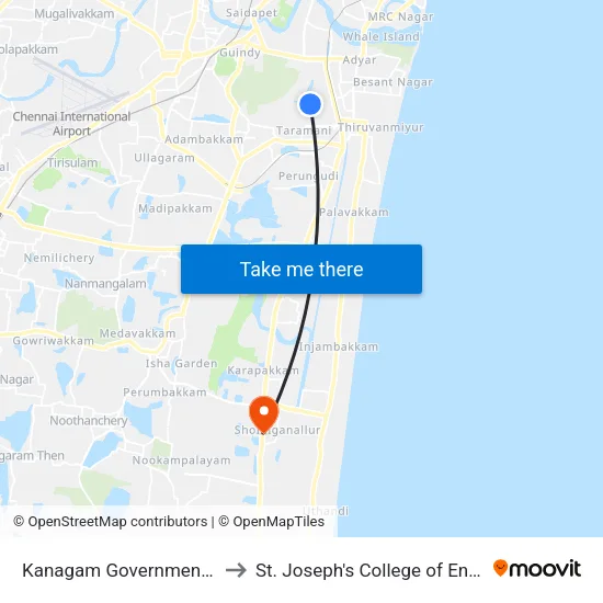 Kanagam Government School to St. Joseph's College of Engineering map