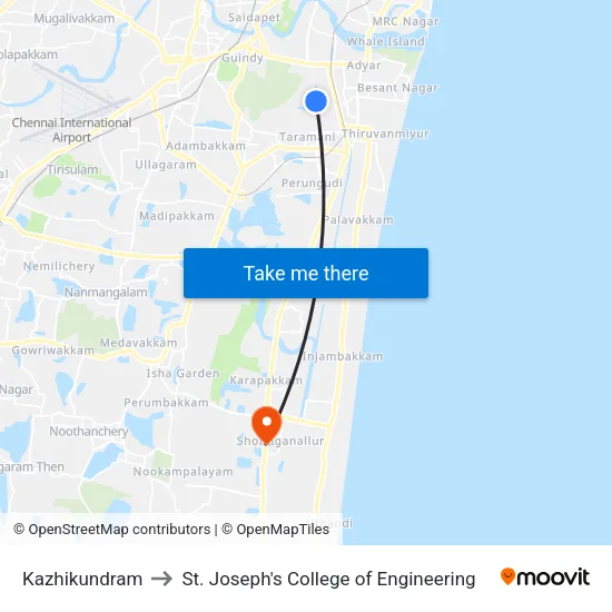 Kazhikundram to St. Joseph's College of Engineering map
