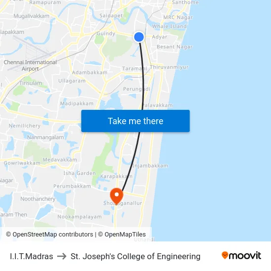 I.I.T.Madras to St. Joseph's College of Engineering map