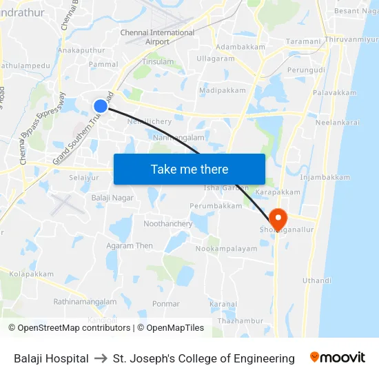 Balaji Hospital to St. Joseph's College of Engineering map
