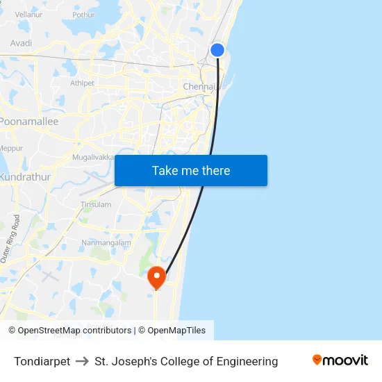 Tondiarpet to St. Joseph's College of Engineering map