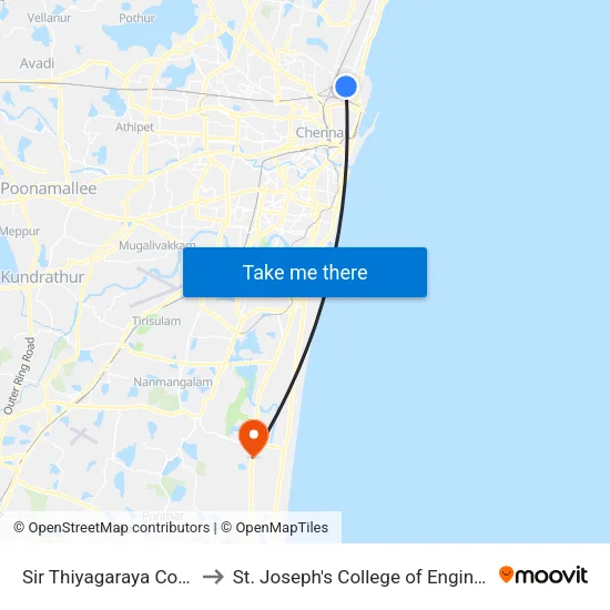 Sir Thiyagaraya College to St. Joseph's College of Engineering map