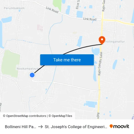 Bollineni Hill Park to St. Joseph's College of Engineering map