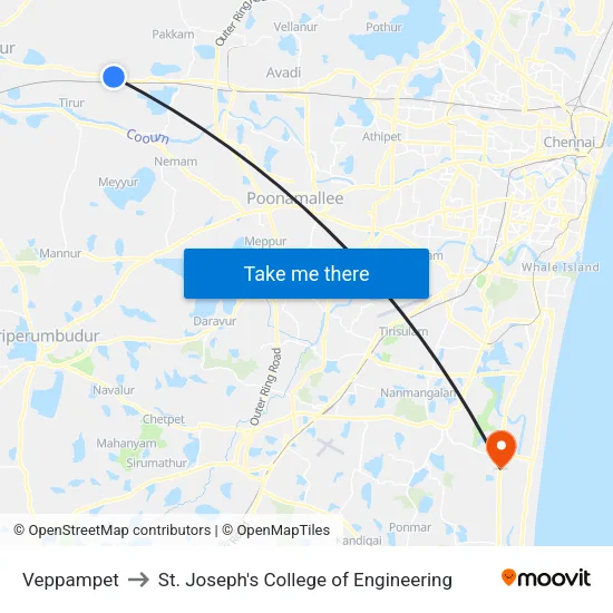 Veppampet to St. Joseph's College of Engineering map