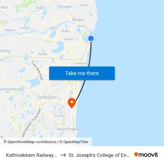 Kathivakkam Railway Station to St. Joseph's College of Engineering map