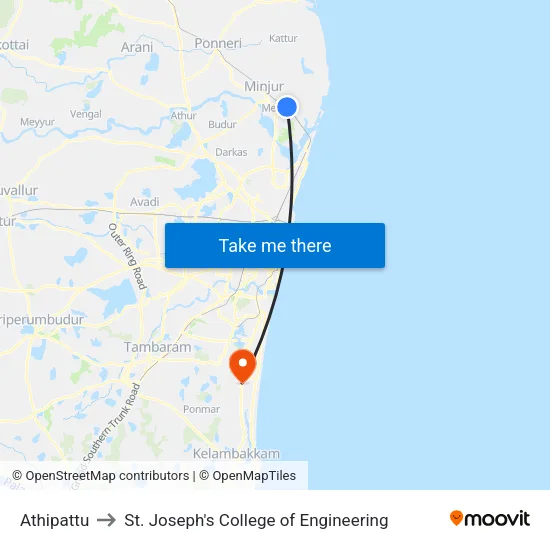 Athipattu to St. Joseph's College of Engineering map