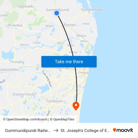 Gummundipundi Railway Station to St. Joseph's College of Engineering map
