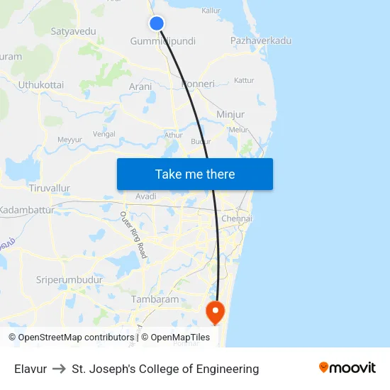 Elavur to St. Joseph's College of Engineering map