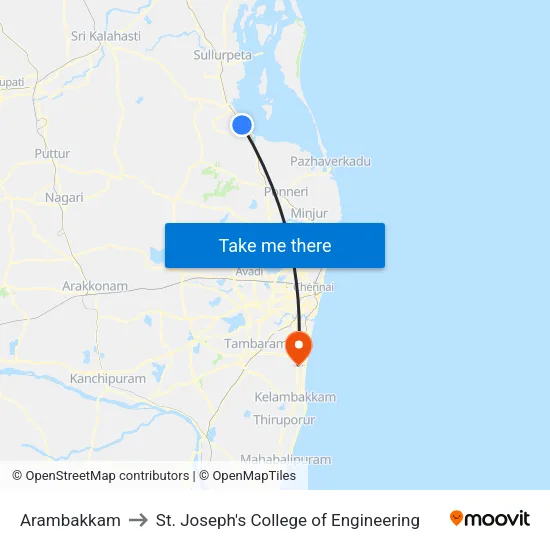 Arambakkam to St. Joseph's College of Engineering map