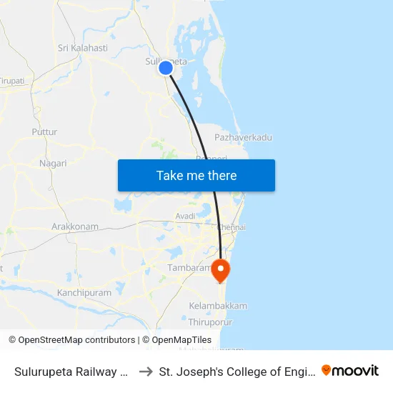 Sulurupeta Railway Station to St. Joseph's College of Engineering map