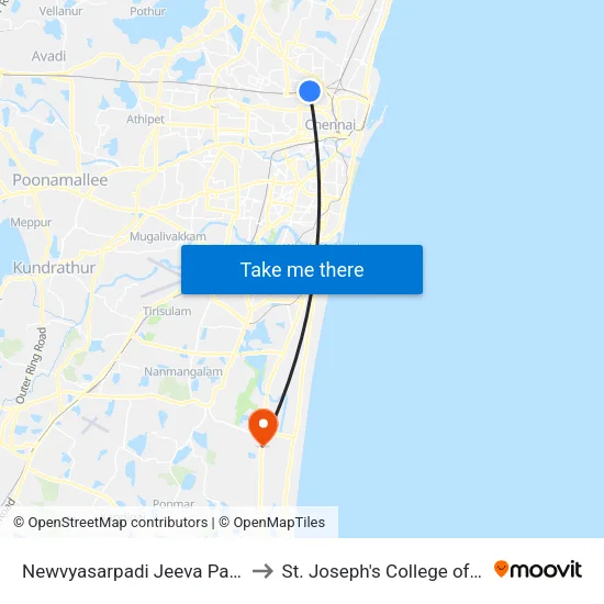 Newvyasarpadi Jeeva Pathway Parent to St. Joseph's College of Engineering map