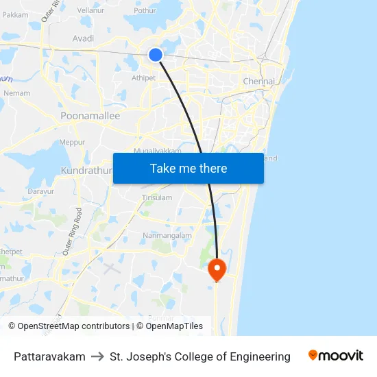 Pattaravakam to St. Joseph's College of Engineering map