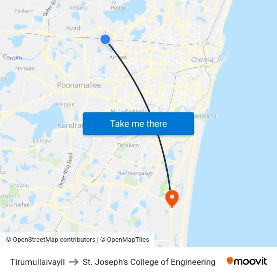 Tirumullaivayil to St. Joseph's College of Engineering map