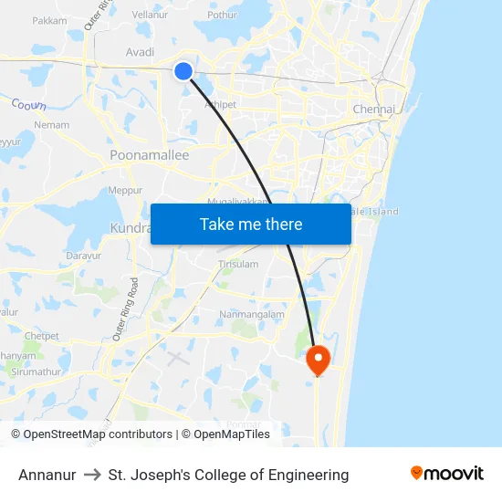 Annanur to St. Joseph's College of Engineering map