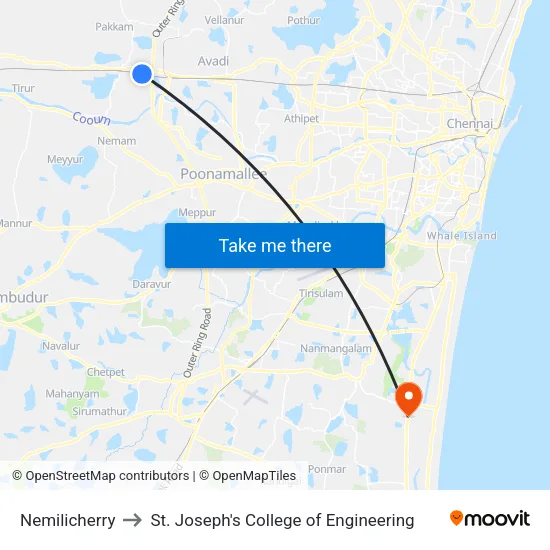 Nemilicherry to St. Joseph's College of Engineering map
